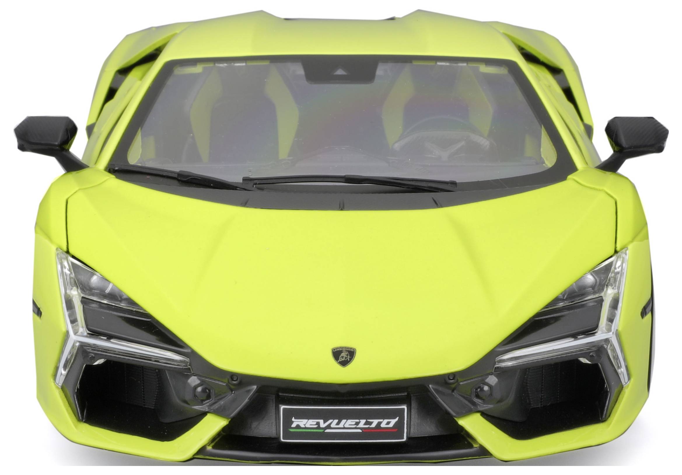 A vibrant yellow-green sports car from the front, with sharp lines and futuristic design, engineered for speed.