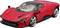 A red sports car with an aerodynamic design, sleek headlights, and Ferrari emblems on the bonnet and sides.