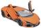 Sports car model with open gull-wing doors in a vibrant orange, set against a white background. The vehicle is aerodynamically designed and features a modern aesthetic.