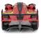A red racing car model from behind. Aerodynamic design with distinctive wings and air vents. Sporty appearance.