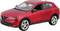 A red SUV in profile view, showcasing the design details such as headlights and wheels, with a driver inside.