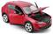 Red model car with open bonnet and doors, revealing interior and engine. Luxurious sports car at scale.
