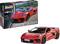 Revell model kit of the 'Corvette C8 Coupé', scale 1:25, with an image of the red Corvette on the packaging and as a completed model.