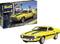 Model kit of a yellow '70 Shelby® GT500™ with black stripes. Packaging shows car in a street scene in Las Vegas.