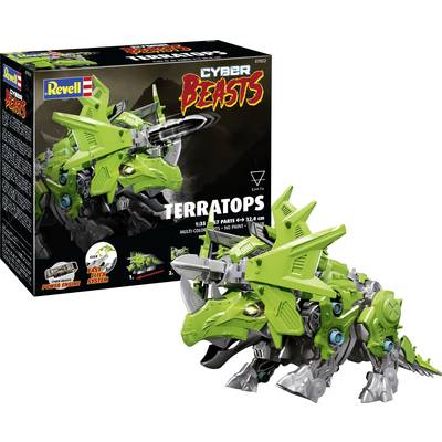 Revell Cyber Beasts 'Terratops' Model Kit: Green, mechanical dinosaur with 153 parts, suitable for children.