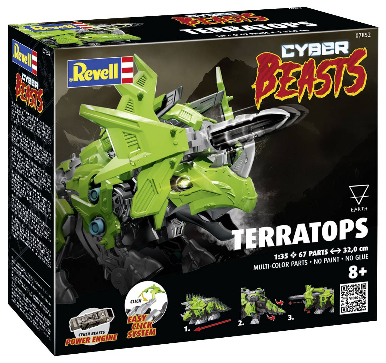 Revell 'Terratops' Model Kit, recommended for children aged 8 and above. Multi-coloured parts, no glue required.
