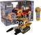 Toy robot 'Catch E' in orange with black and white details, including remote control. Packaging shows the same product.