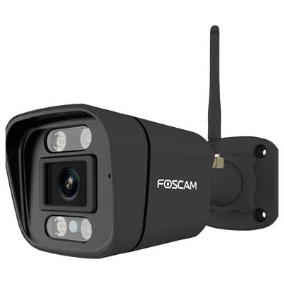 A black security camera by Foscam with an antenna. It has four LED lights around the lens and is suitable for outdoor surveillance.