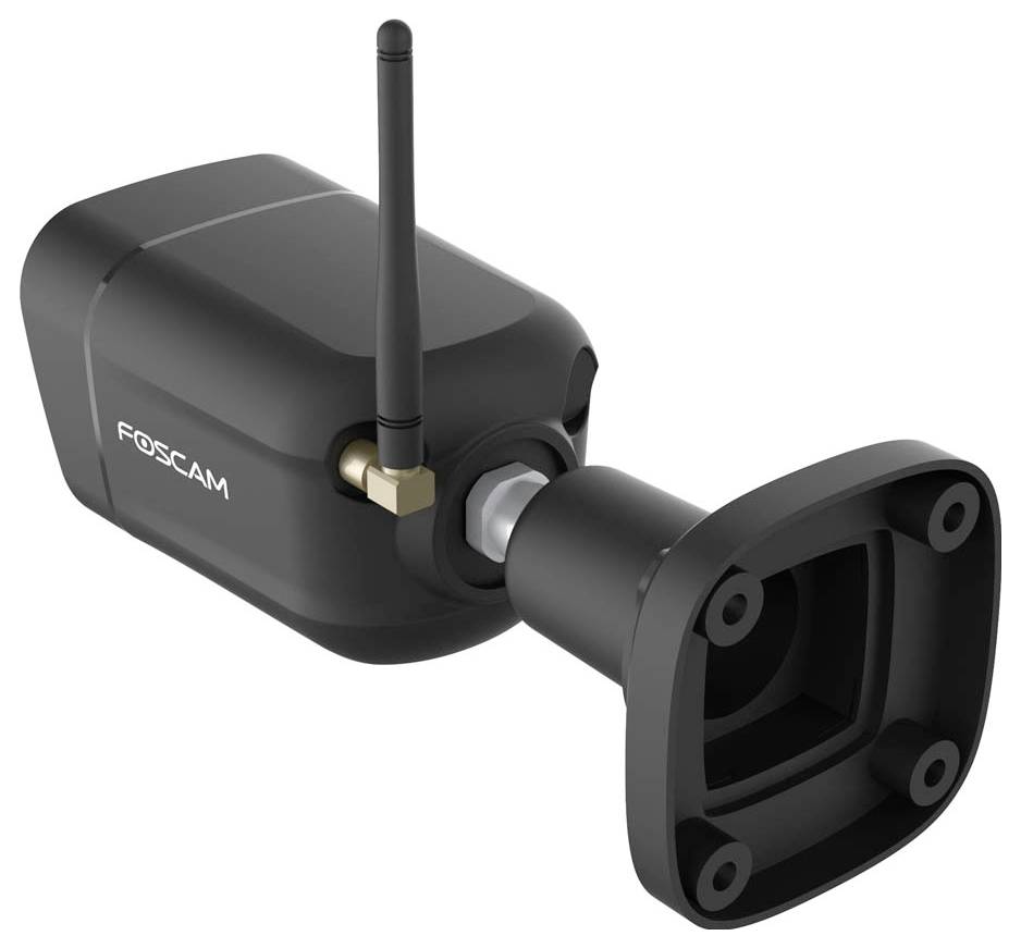Black Foscam surveillance camera with antenna, designed for wall mounting in indoor or outdoor areas.