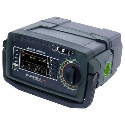 A digital testing device with multiple indicator lights, a rotary dial for settings, and a display showing values.
