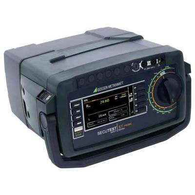 A digital testing device with a display and rotary switch, used for measuring electrical values. Brand name 'SECUTEST' visible.