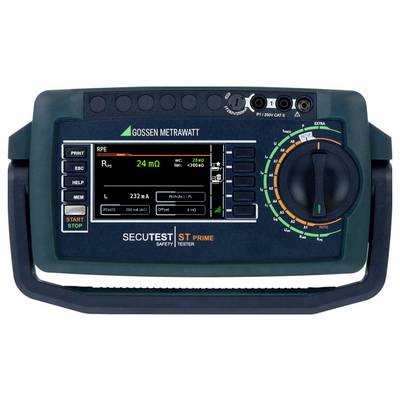 Electric measuring device with display showing '24 mΩ'. Rotary switch on the right for various settings. Brand name at the top.