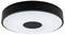 Black, round ceiling light with central illumination area; modern design for interior lighting.