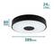 Ceiling lamp with black border, diameter 389 mm, height 80 mm. Power 24 W, light output 2700 lm.