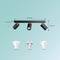 Triple spotlight with dimensions: 442 mm width, 119 mm height, 83 mm depth. Three GU10 LED bulbs shown.