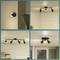 Four images of modern ceiling lights in a living space, showing different designs and light orientations.
