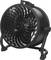 A black desk fan with a robust casing and a large, rotatable fan blade. Ideal for air circulation in indoor spaces.