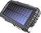Portable solar panel charger with integrated torch, featuring blue solar panels, multiple buttons and LED indicators on the side.