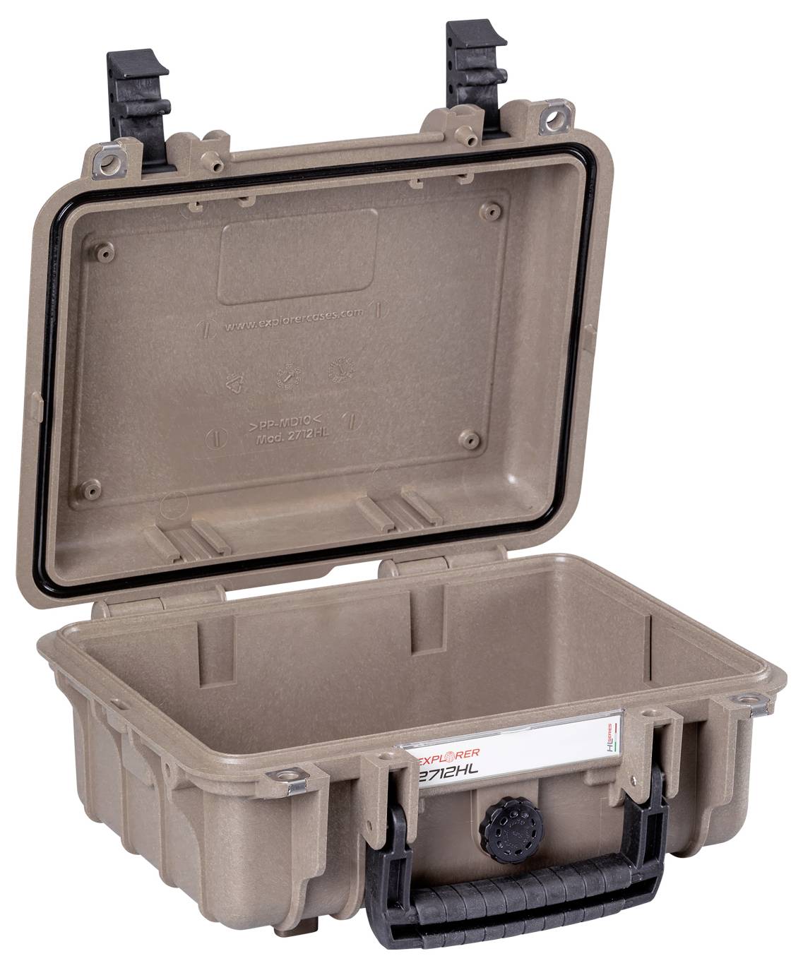 An opened, robust, brown hard-shell suitcase with a black handle and clasps, suitable for the secure transportation of delicate items.