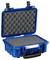 An open, blue protective case with foam padding inside, suitable for delicate equipment or instruments.