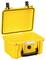 Open yellow protective case with black handle and foam padding inside, suitable for delicate equipment.