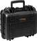 Black, robust hard-shell case with carry handle, suitable for the secure transportation of delicate equipment.