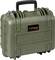 A robust, green hard-shell suitcase with carry handle, suitable for the secure transportation of delicate items.