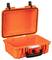 Orange-coloured, open suitcase, robust and waterproof, for the protection and transportation of delicate equipment or materials.