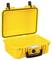 Yellow plastic case with open lid on black handle, suitable for heavy equipment. Robust design, ideal for transportation.