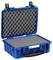 An open blue protective case with foam lining for the safe transportation of delicate items.