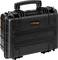 Black, robust hard-shell suitcase with handle, suitable for safely transporting delicate equipment.