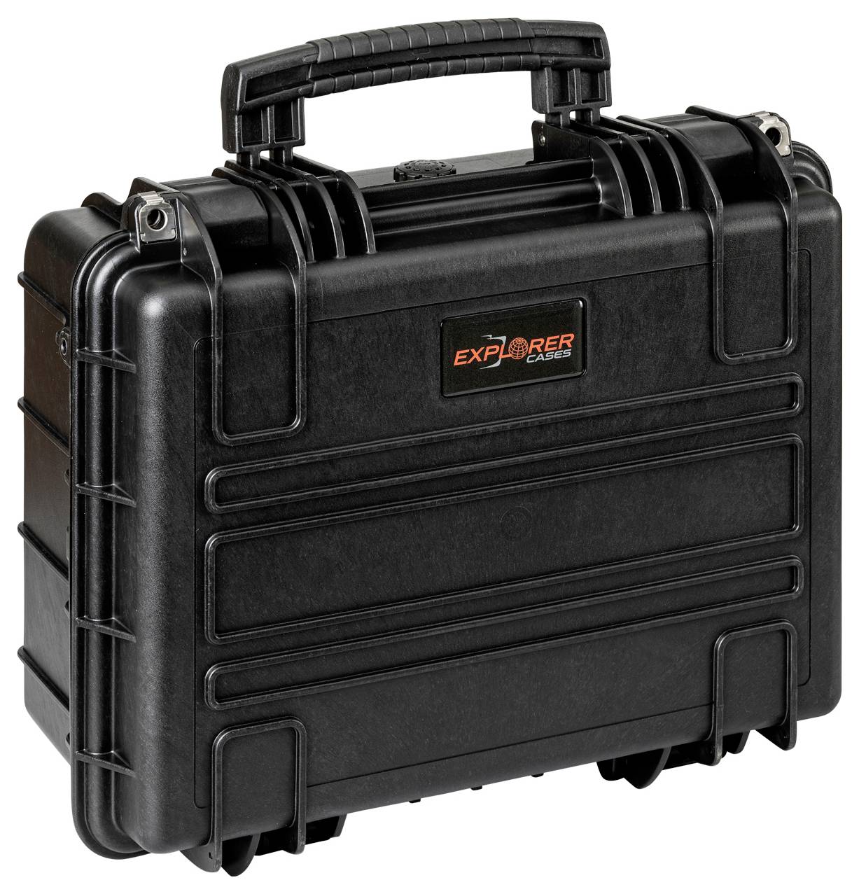 A black, robust protective case with a carry handle, suitable for the secure transportation of delicate items.