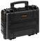 A black, robust protective case with a carry handle, suitable for the secure transportation of delicate items.