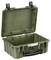 An open, olive green protective case with robust latches, suitable for the secure storage of delicate equipment.