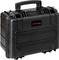 Black, robust plastic case with carry handle, suitable for securely transporting technical equipment or delicate items.
