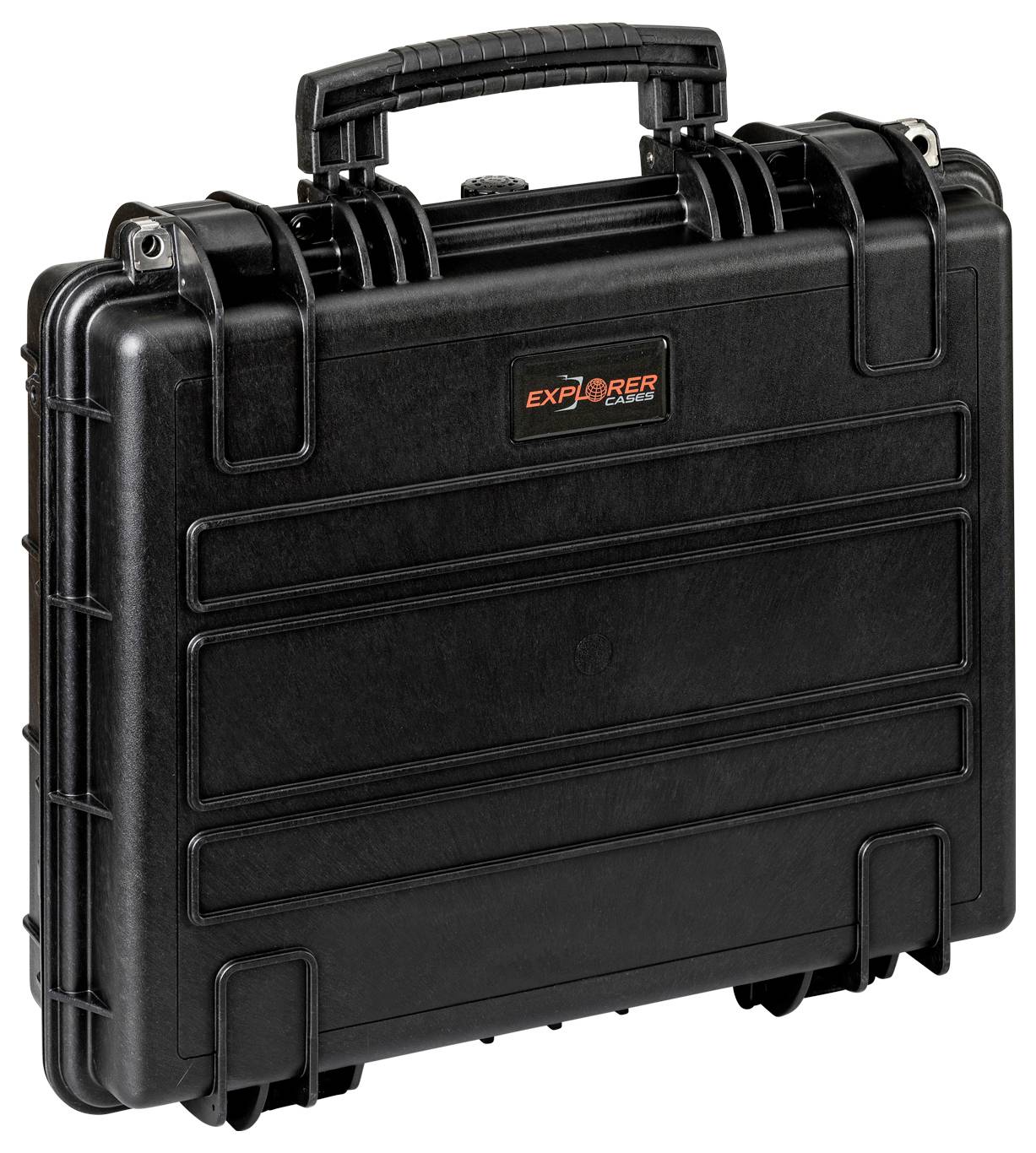 A black, robust transport case with carry handle, suitable for the secure transportation of delicate items.