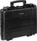 A black, robust hard-shell case with handle, suitable for the safe transportation of delicate equipment.