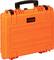 A robust orange hard-shell suitcase, suitable for secure transportation.