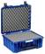 A blue hard-shell suitcase with foam padding inside. Ideal for the secure transportation of delicate items.