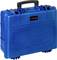 Blue, robust hard-shell suitcase with black handle, ideal for secure transportation and storage of delicate items.