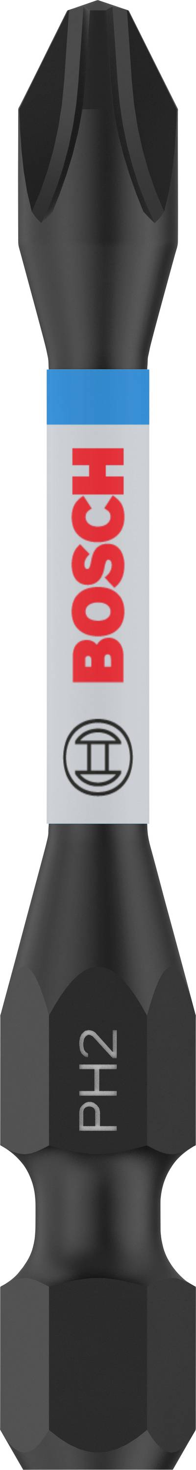 Black Bosch screwdriver bit labelled 'PZ 2', suitable for Phillips cross-head screws. Shown in close-up.