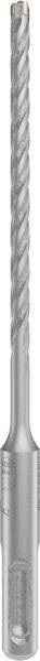 A silver drill bit with spiral grooves, suitable for concrete or stone drilling work.