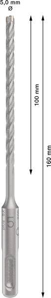 Drill with 5 mm diameter, 160 mm total length, 100 mm working length.