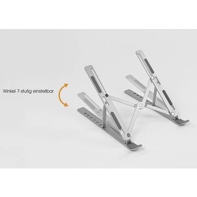 Laptop Stand in Silver with Adjustable Arms, Showing the Possibility of 7-Stage Angle Adjustment.