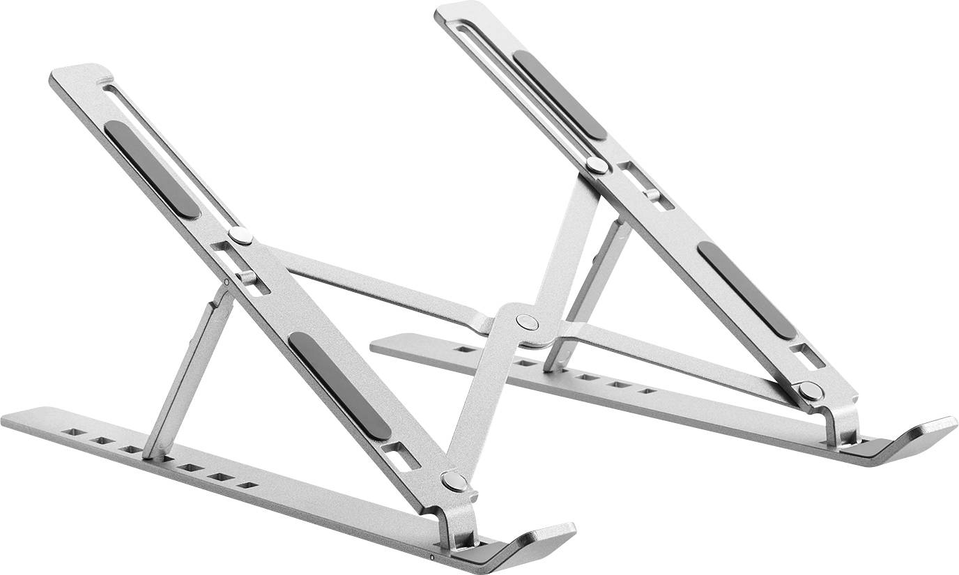 Portable Metal Laptop Stand, height-adjustable, with non-slip rubber pads. Perfect for ergonomic working.