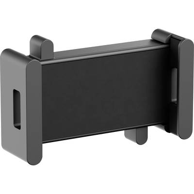 Black plastic smartphone holder with adjustable sides, suitable for mounting on surfaces or in a vehicle.