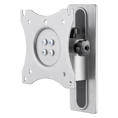 A silver wall mount for flat screens, suitable for monitors or small televisions. It features a rotatable mounting bracket.