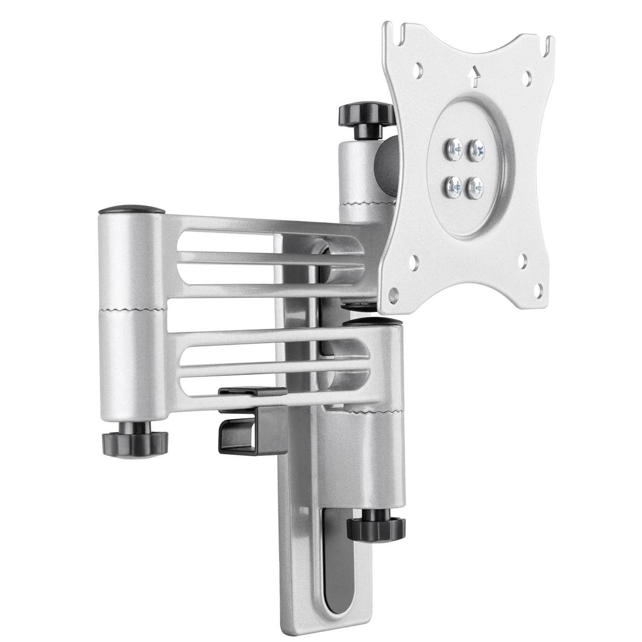Metal monitor mount, suitable for wall mounting. Adjustable arm with VESA plate, for flexible screen positioning.
