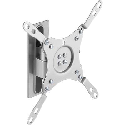 Metal TV or monitor wall mount with adjustable arms and screws for wall attachment.