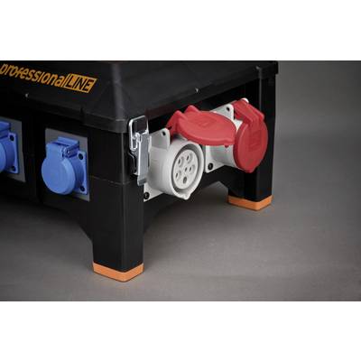 'Black distribution box with multiple blue and red sockets, labelled with "professional LINE".'